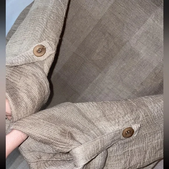 Natural Plaid Check Lagenlook Tunic Dress Size Large Drawstring Button Front - Picture 10 of 14